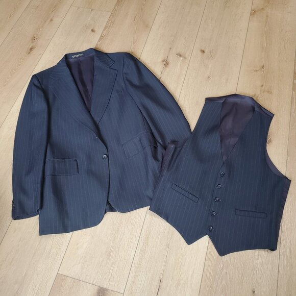 Vintage Warren Sewell Blazer Vest Suit 2-Button Blue Western USA Made 40R?